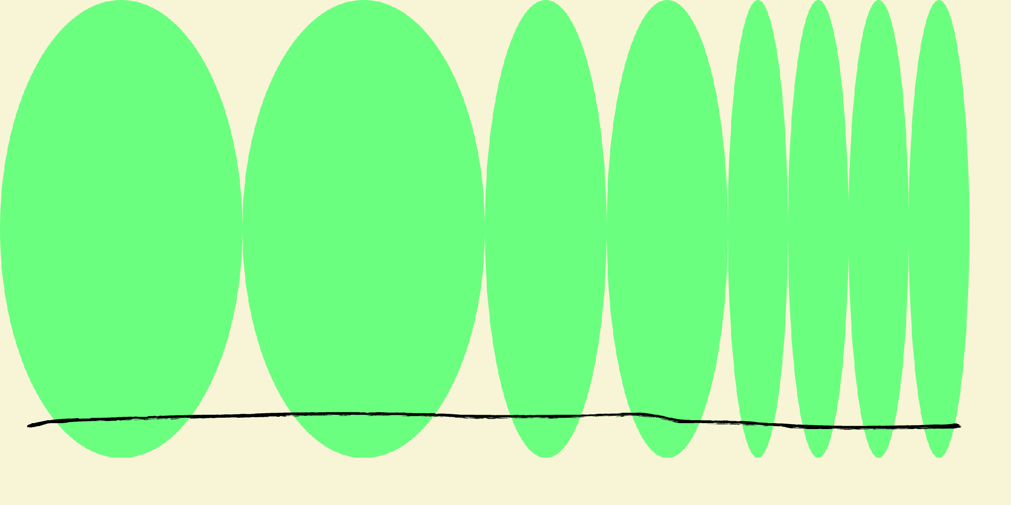 Abstract green oval shapes with a black line on beige background